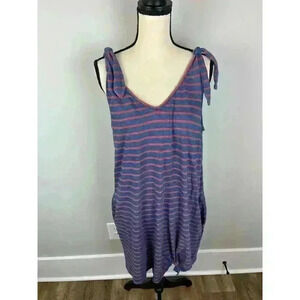 Faherty Florence Salt Wash Striped Pocket Dress Shoulder Tie Indigo Dyed L